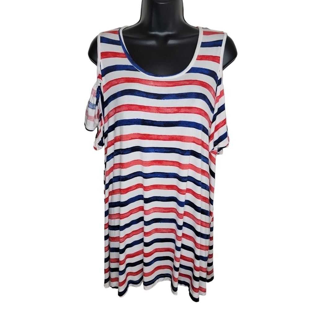 Lane Bryant Swing Tee striped cold shoulder tunic top size 14/16